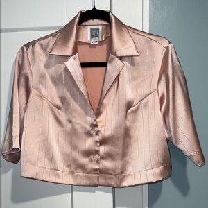 Blush Pink Cropped Satin Blazer